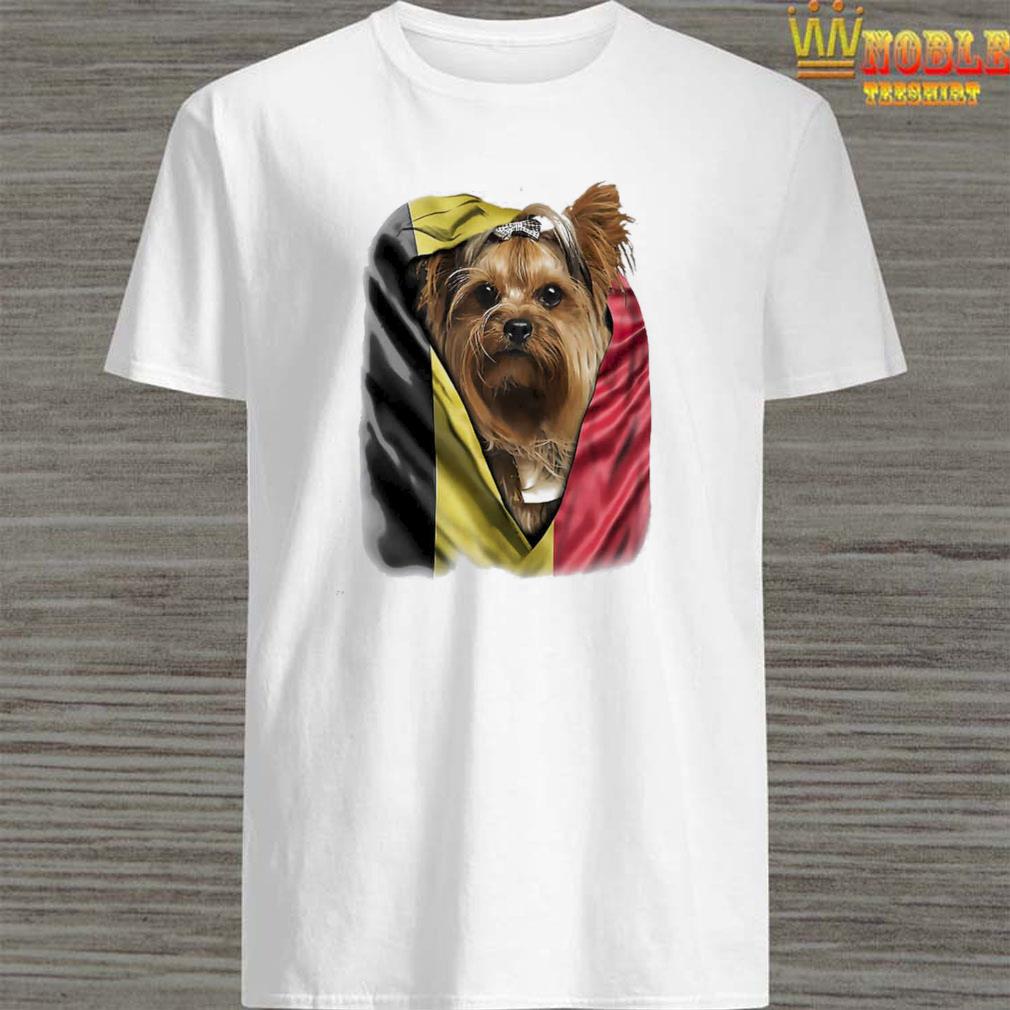 Yorkshire Terrier wrapping Belgium flag shirt