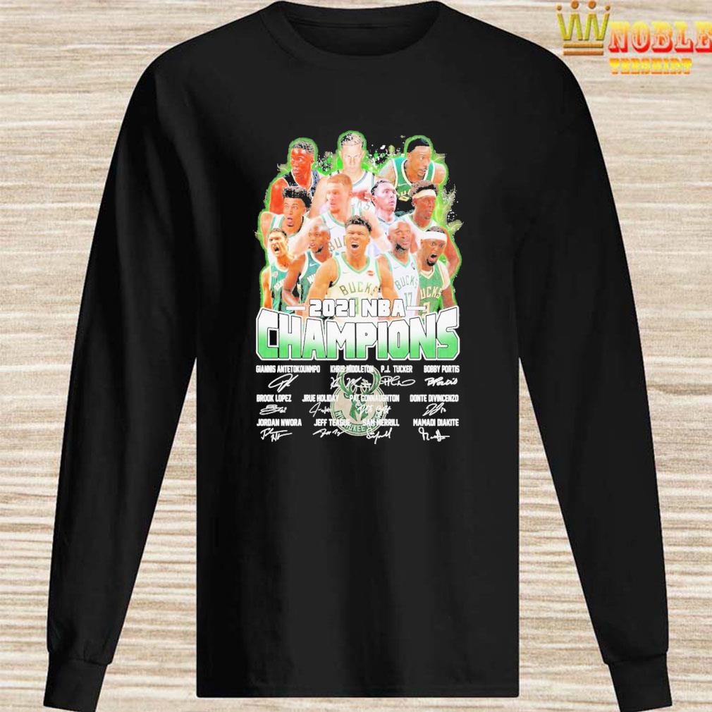 2021 NBA champions bucks team player signatures shirt ...