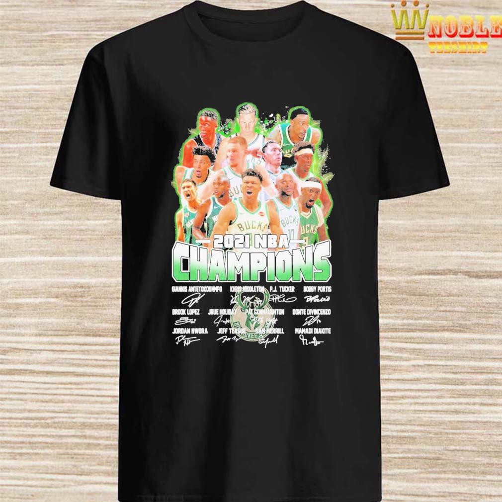 2021 NBA champions bucks team player signatures shirt ...