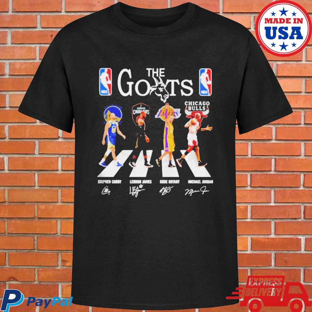 Official The goats stephen curry lebron james Kobe Bryant michael Jordan abbey road signatures T-shirt