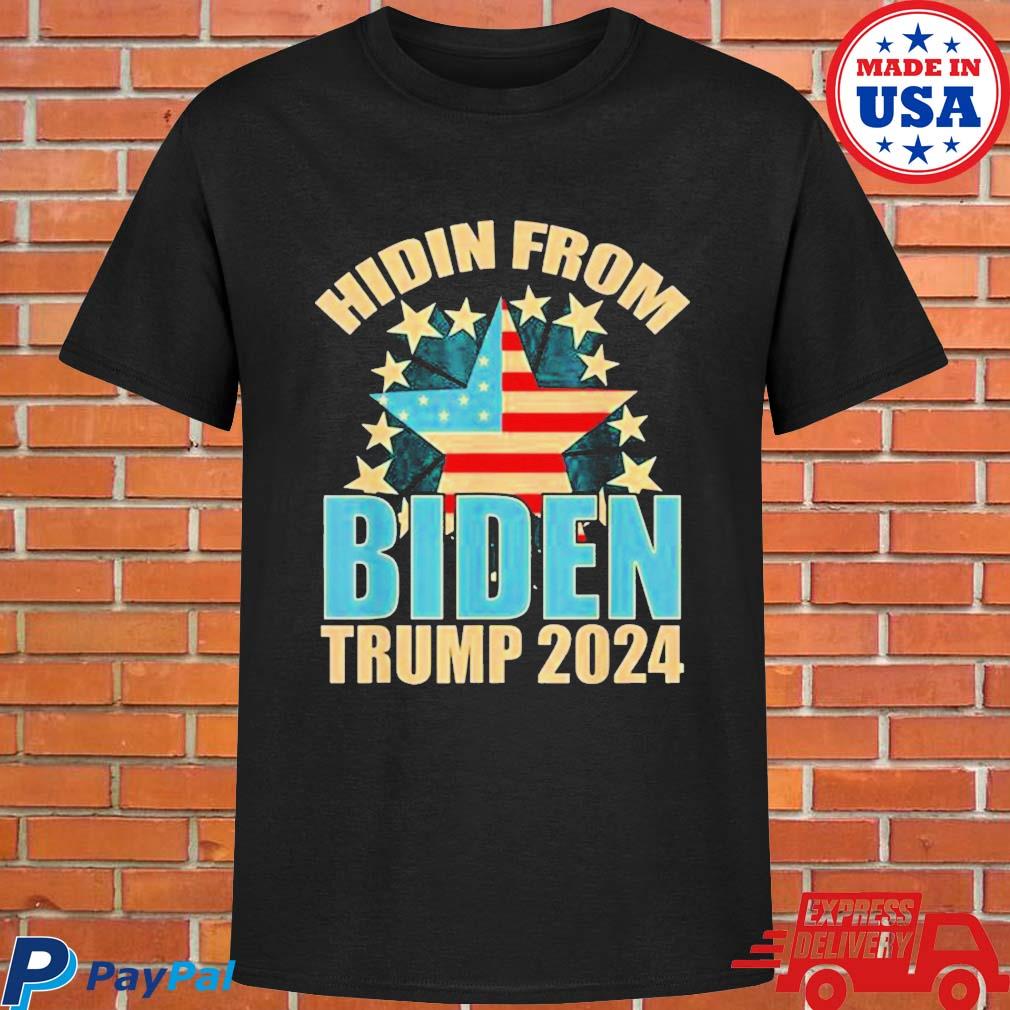 Official Hidin from Biden Trump 2024 funny impeach 46 antI liberal star American flag T-shirt