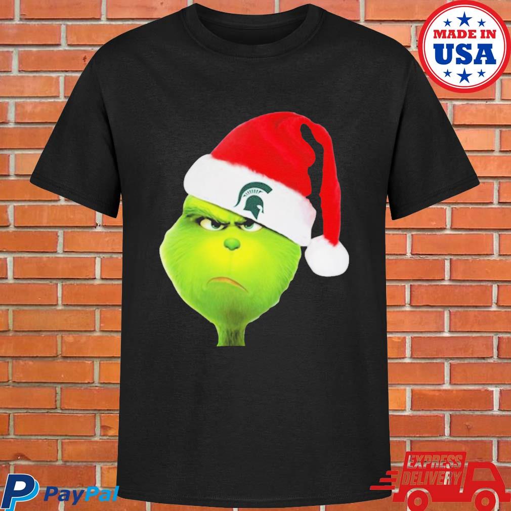 Official Santa grinch face Michigan state spartans logo Christmas T-shirt