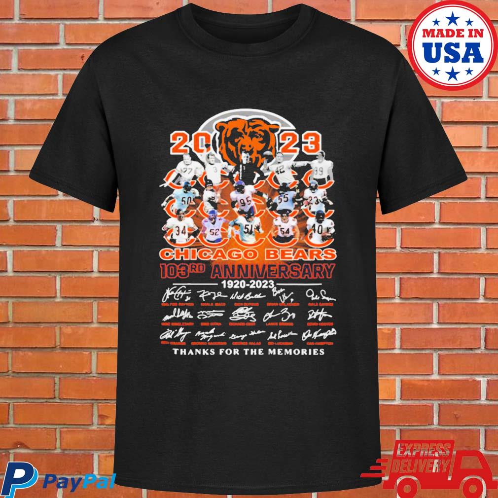 Official chicago bears 2023 103rd anniversary 1920 2023 signatures thanks  for the memories men's T-shirt, hoodie, tank top, sweater and long sleeve  t-shirt