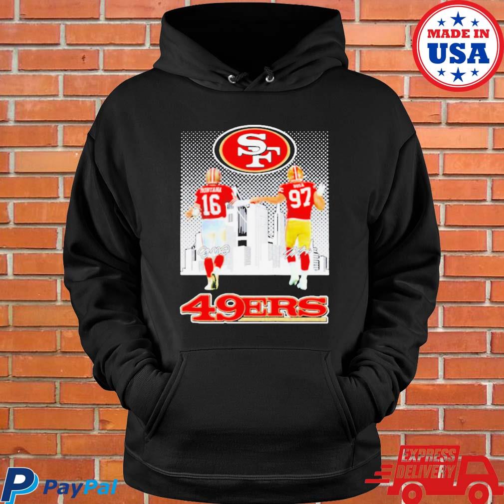 Official San francisco 49ers Joe Montana and nick bosa city skyline  signatures T-shirt, hoodie, tank top, sweater and long sleeve t-shirt