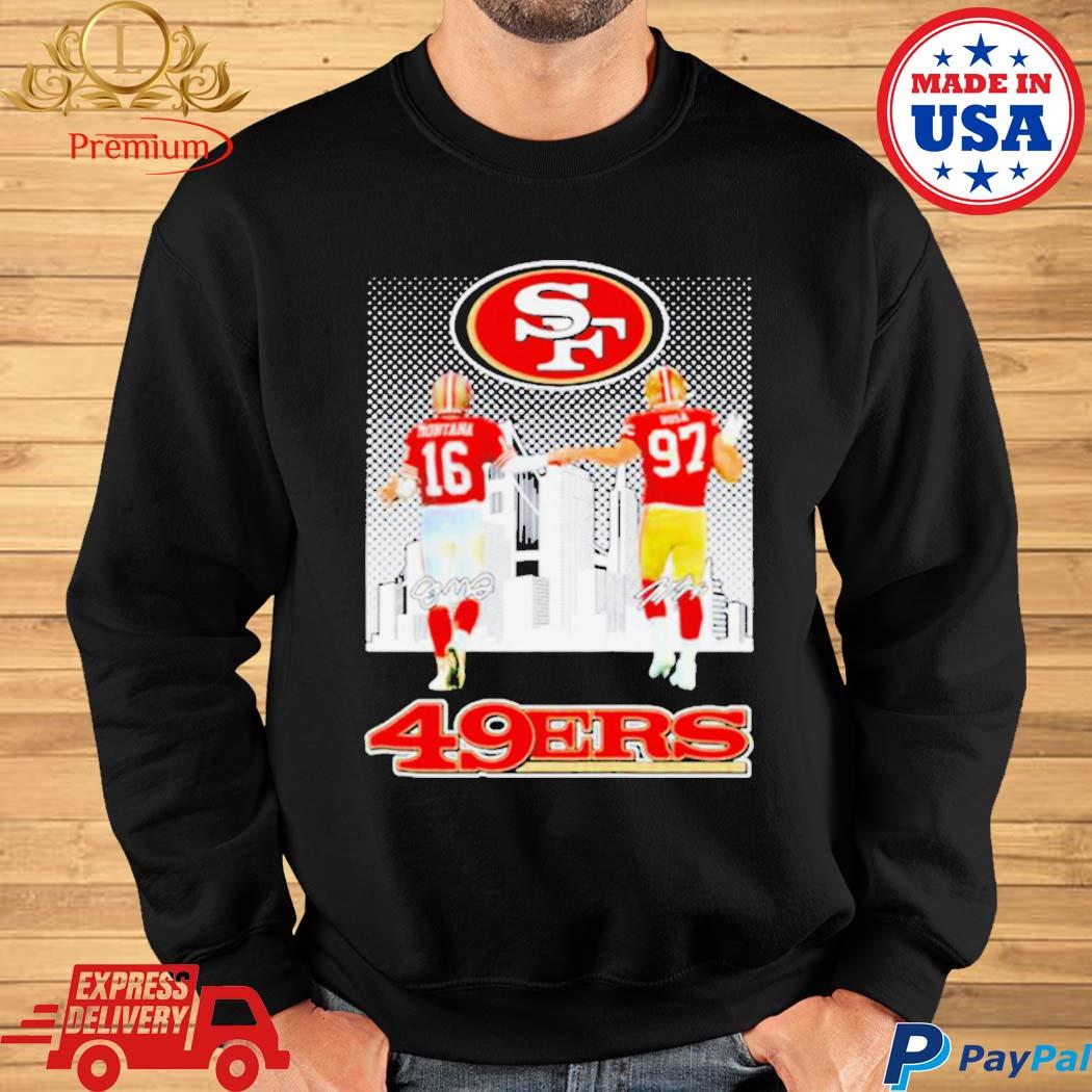 Official San francisco 49ers Joe Montana and nick bosa city skyline  signatures T-shirt, hoodie, tank top, sweater and long sleeve t-shirt