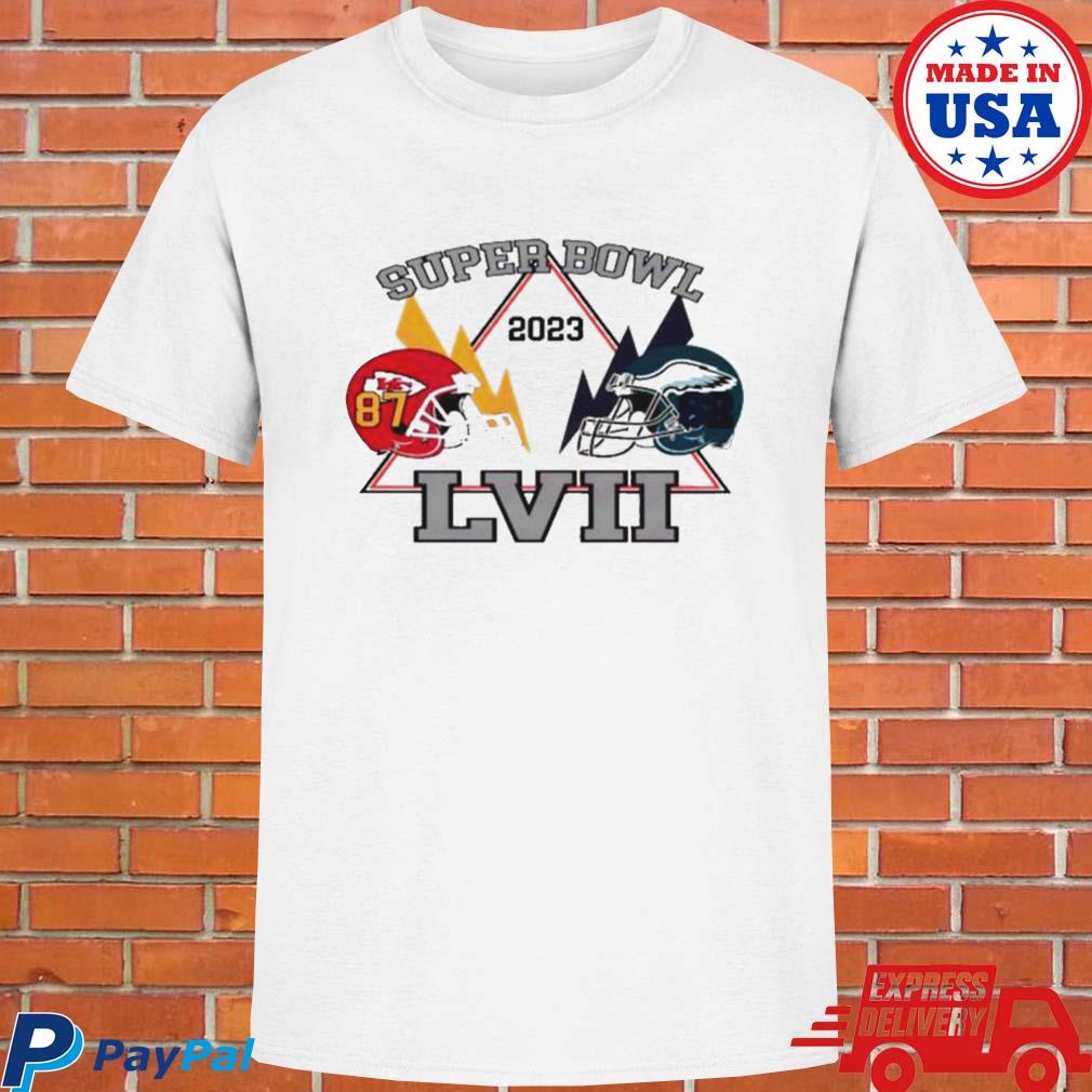 Official 87 Kansas and 62 eagles kelce bowl super bowl lviI helmet T-shirt