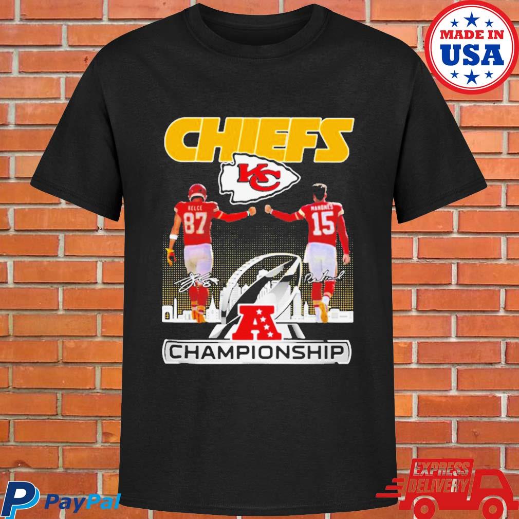 Official Kansas city Chiefs champions AFC travis kelce and patrick mahomes signatures T-shirt