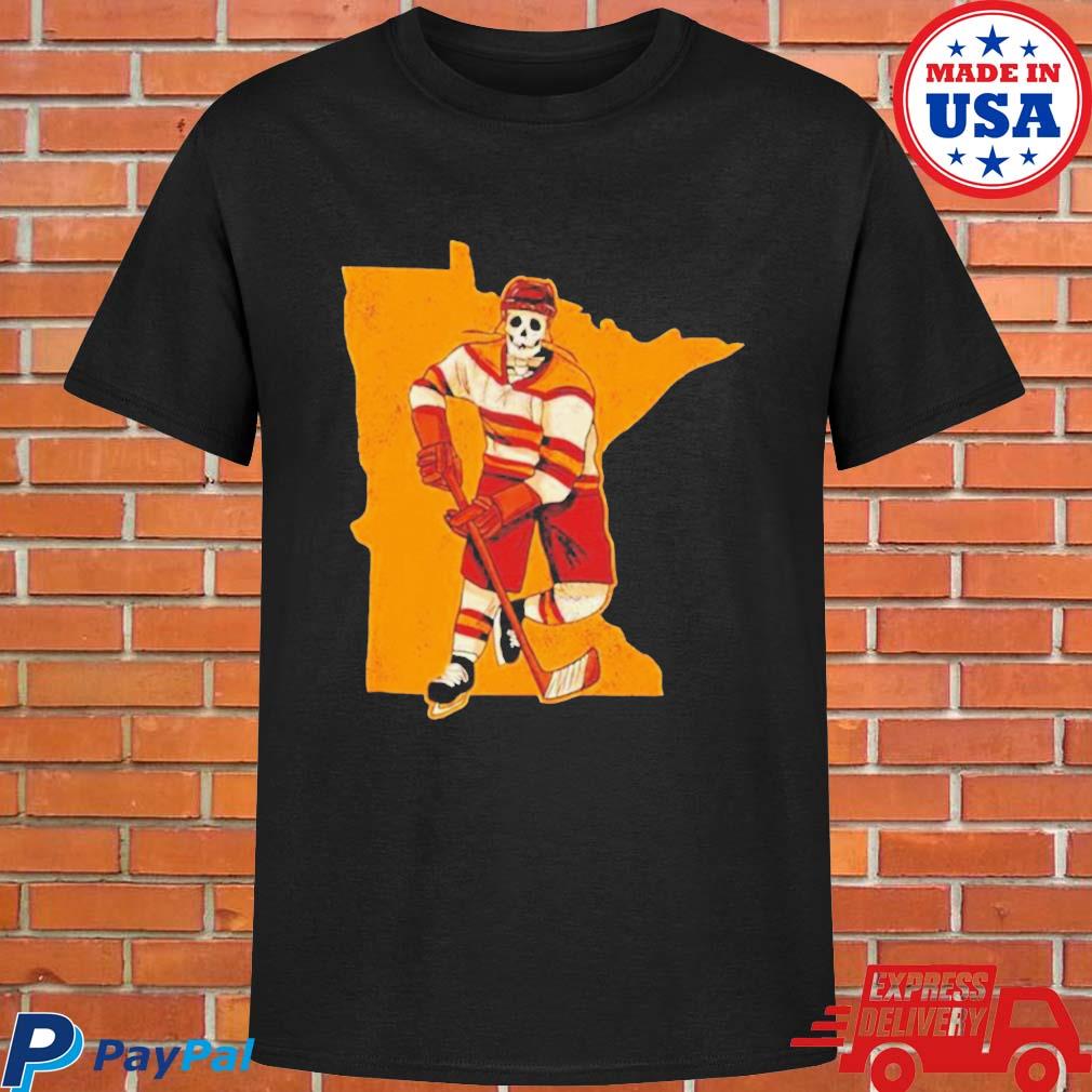 Official Minnesota hockey map skeleton player 2023 T-shirt