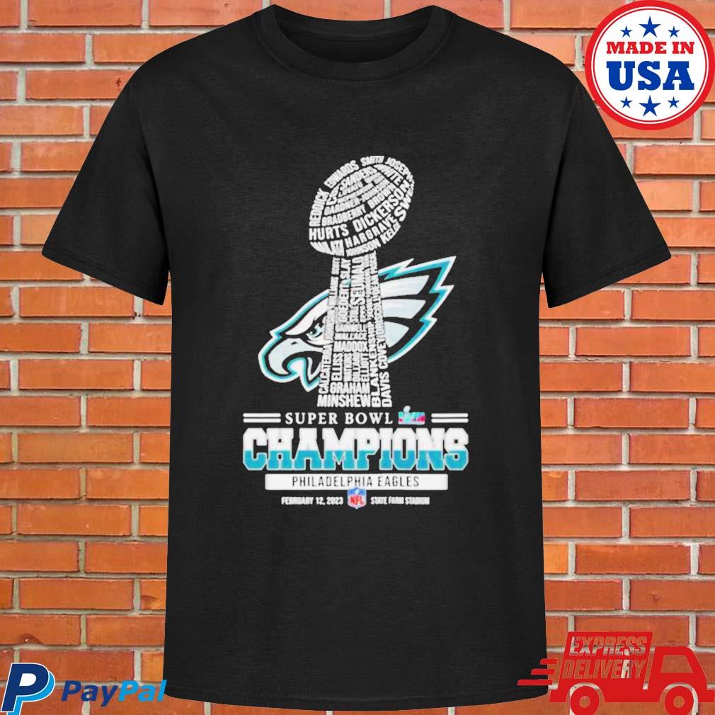 Official Philadelphia eagles super bowl lviI 2023 champions players names trophy T-shirt