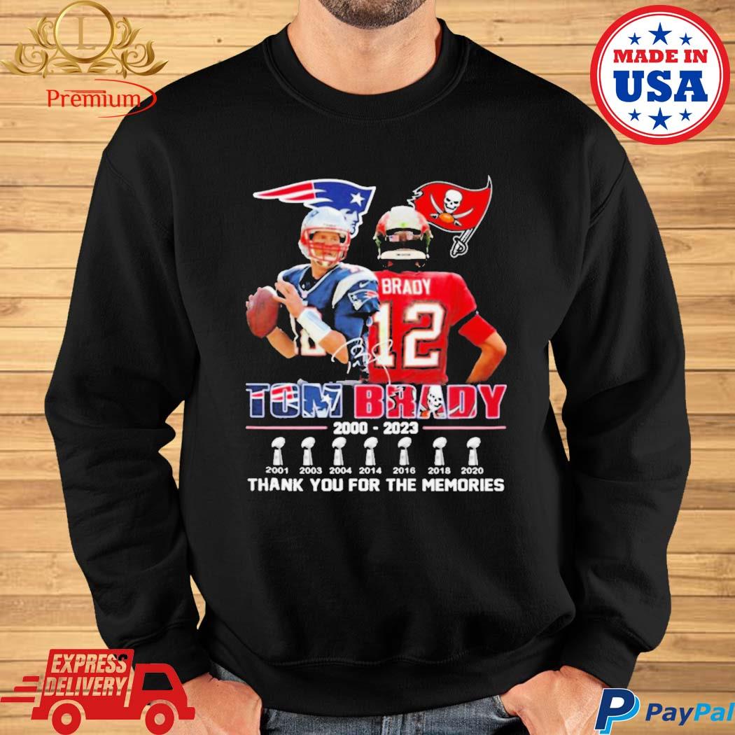 Top official Tom Brady 2000-2023 thank You for the memories signature shirt,  hoodie, sweater, long sleeve and tank top