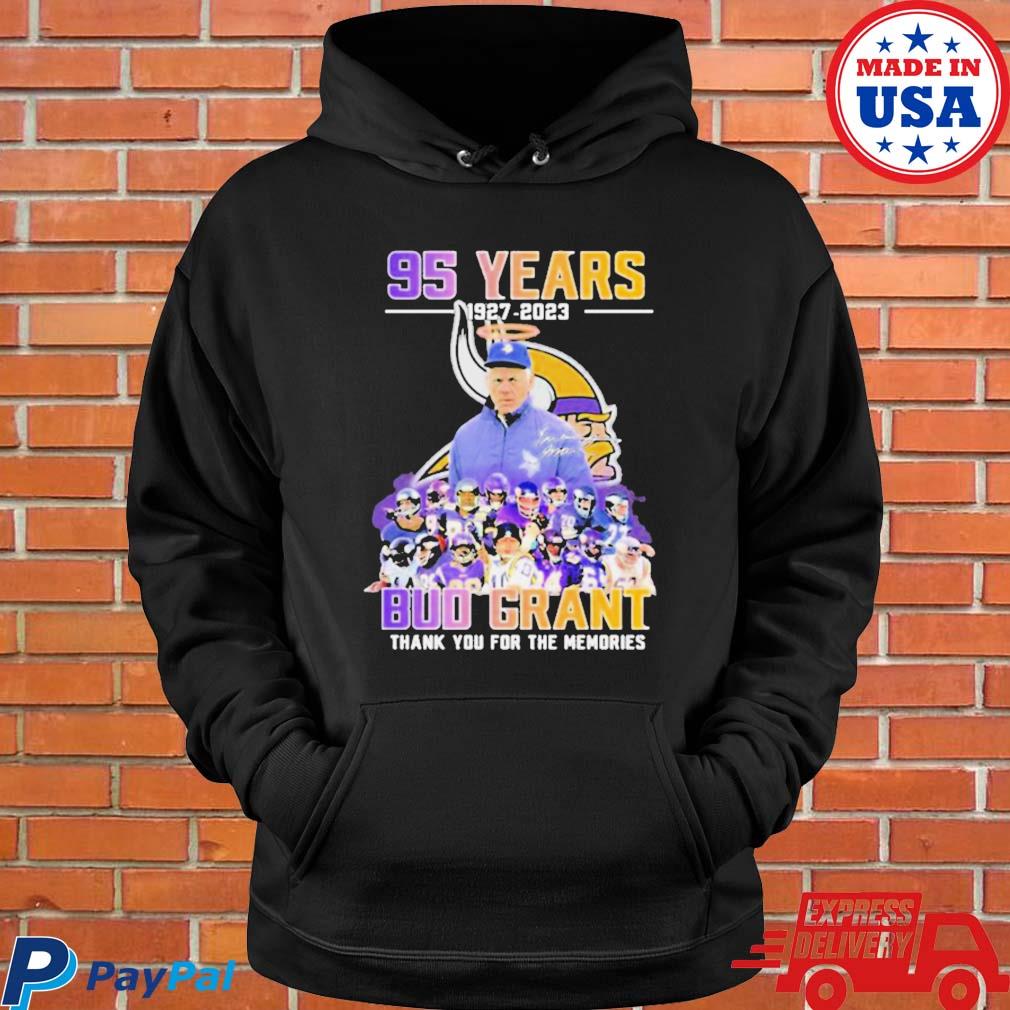 Official 95 years 1927 2023 bud grant Minnesota vikings thank you for the  memories signature T-shirt, hoodie, tank top, sweater and long sleeve  t-shirt