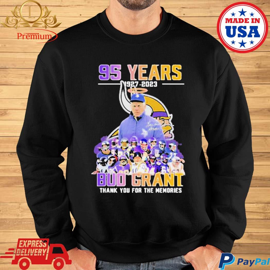 Minnesota Vikings In Memory Of Bud 1927-2023 Grant Signature Shirt, hoodie,  sweater, long sleeve and tank top in 2023