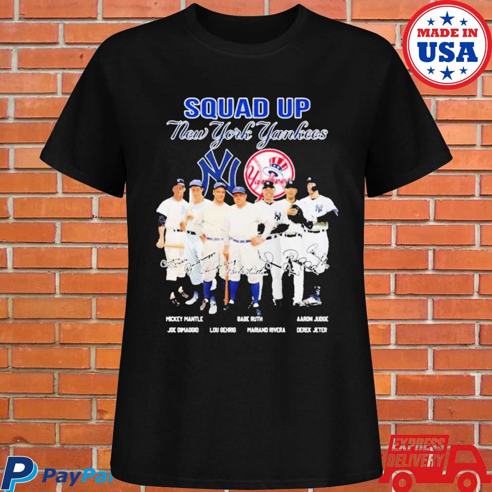 Squad Up New York Yankees Mickey Mantle Babe Ruth Aaron Judge Signatures  Shirt - Limotees