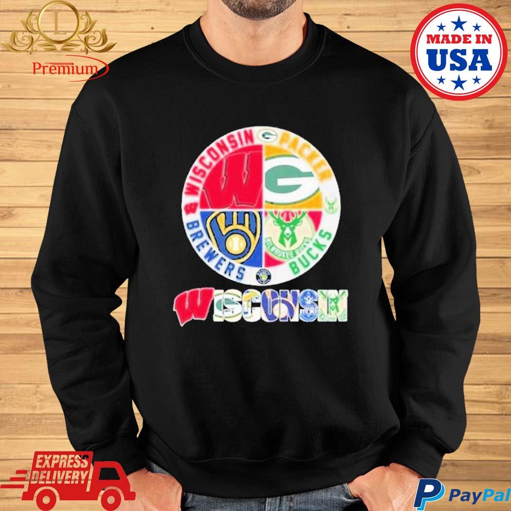 Wisconsin Sports Teams Adult Crewneck Sweat Shirt Packers Brewers Badgers  Top