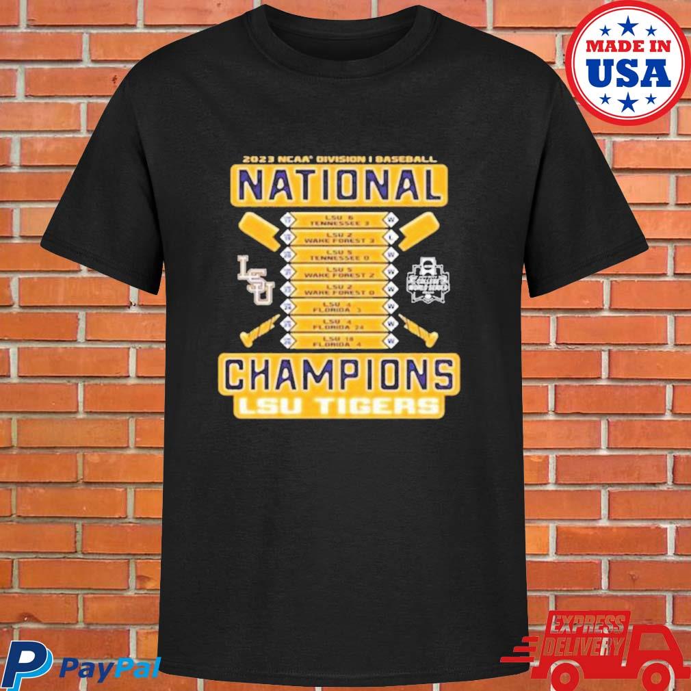 Lsu Tigers 2023 Ncaa Men's Baseball College World Series Champions Schedule  T-shirt