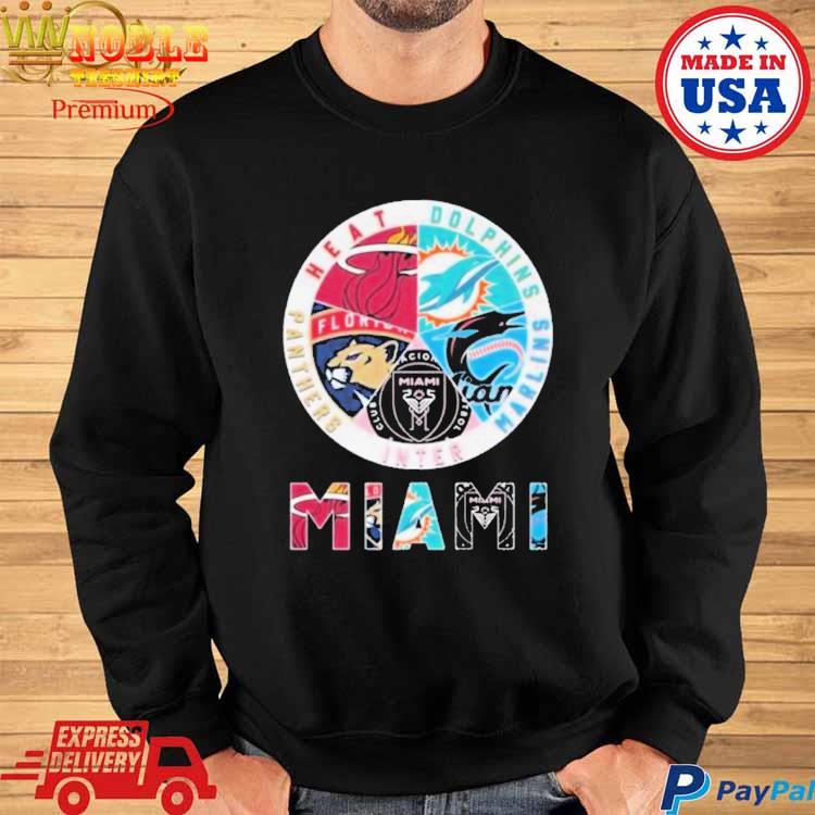 Official miamI sports teams miamI marlins miamI dolphins miamI heat miamI  panthers 2023 shirt, hoodie, sweater, long sleeve and tank top