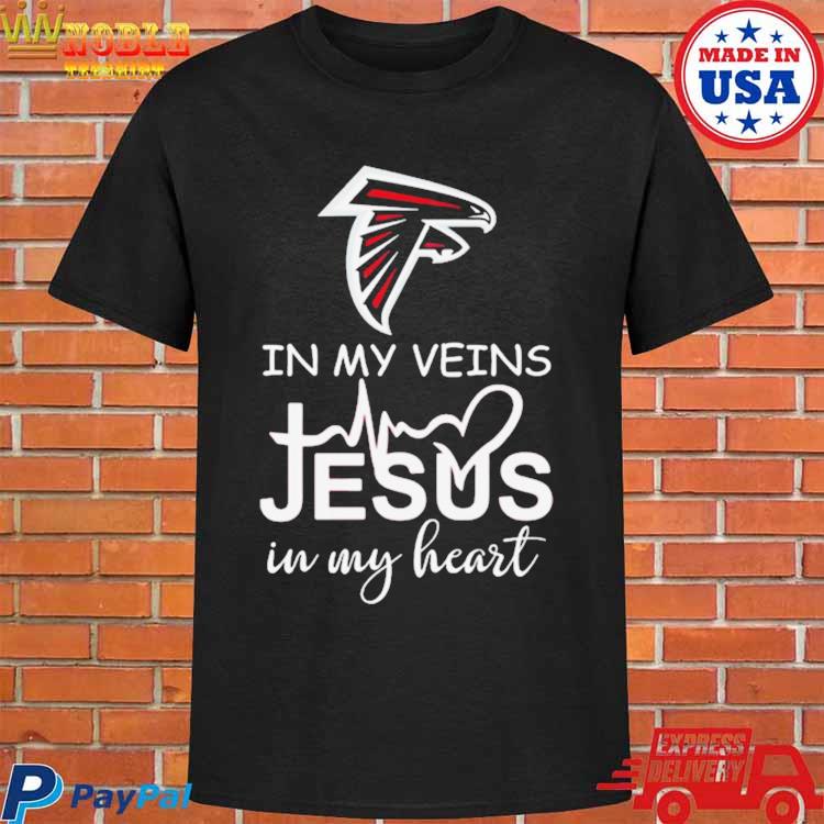 Official Atlanta falcons logo 2023 in my veins Jesus in my heart T