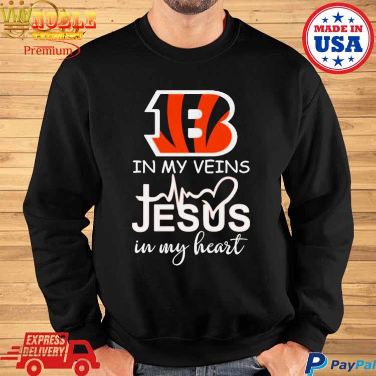 Cincinnati Bengals Logo 2023 In My Veins Jesus In My Heart Shirt