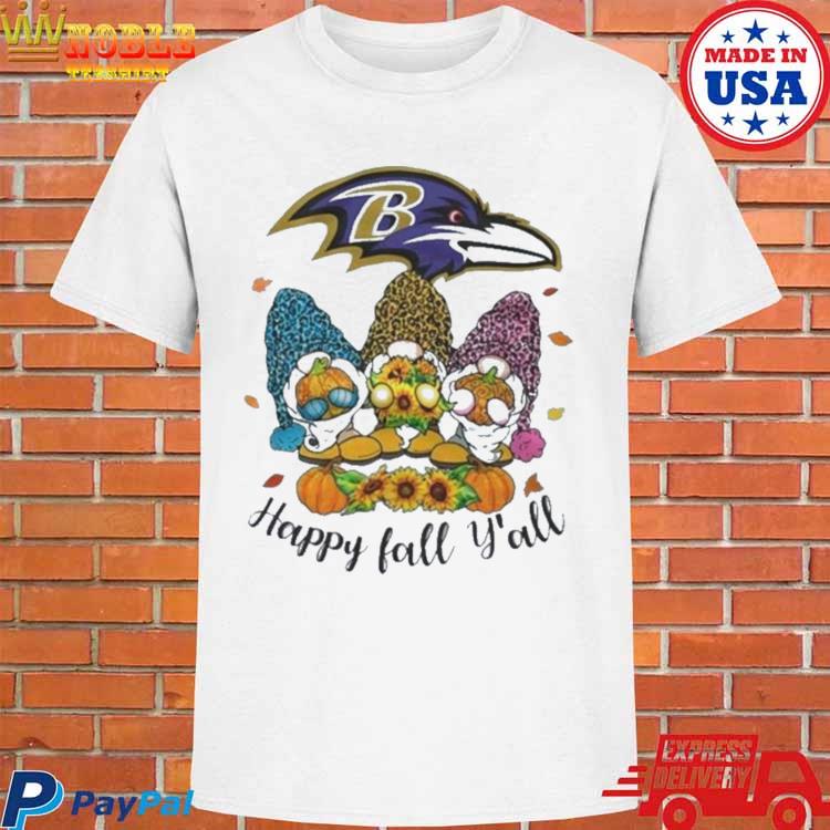 Official Gnomes happy fall y'all baltimore ravens T-shirt, hoodie, tank  top, sweater and long sleeve t-shirt