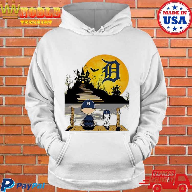 Official Snoopy Charlie brown sit under moon detroit tigers halloween T- shirt, hoodie, tank top, sweater and long sleeve t-shirt