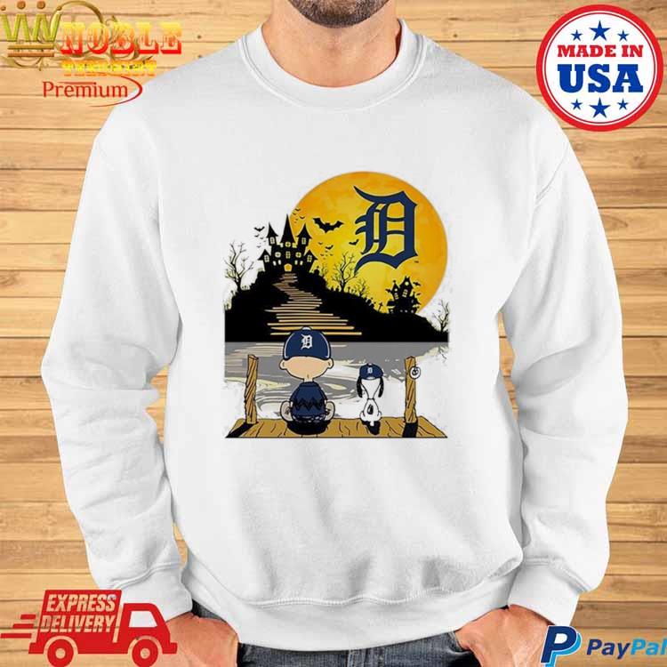 Official Snoopy Charlie brown sit under moon detroit tigers halloween T- shirt, hoodie, tank top, sweater and long sleeve t-shirt