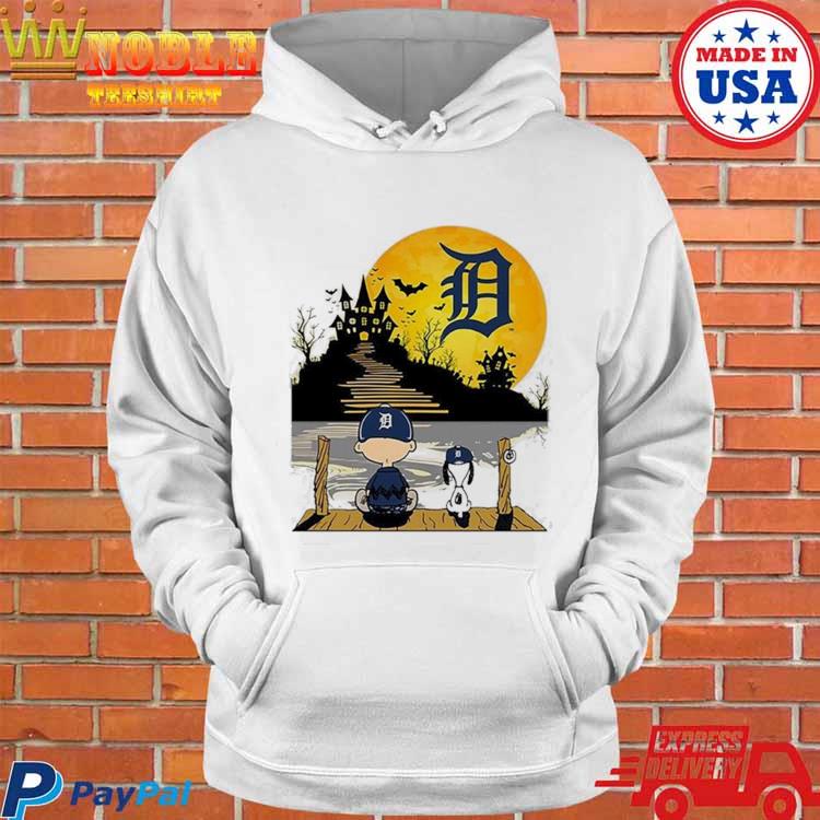 Snoopy Charlie brown sit under moon detroit tigers halloween T-shirt, hoodie,  tank top, sweater and long sleeve t-shirt