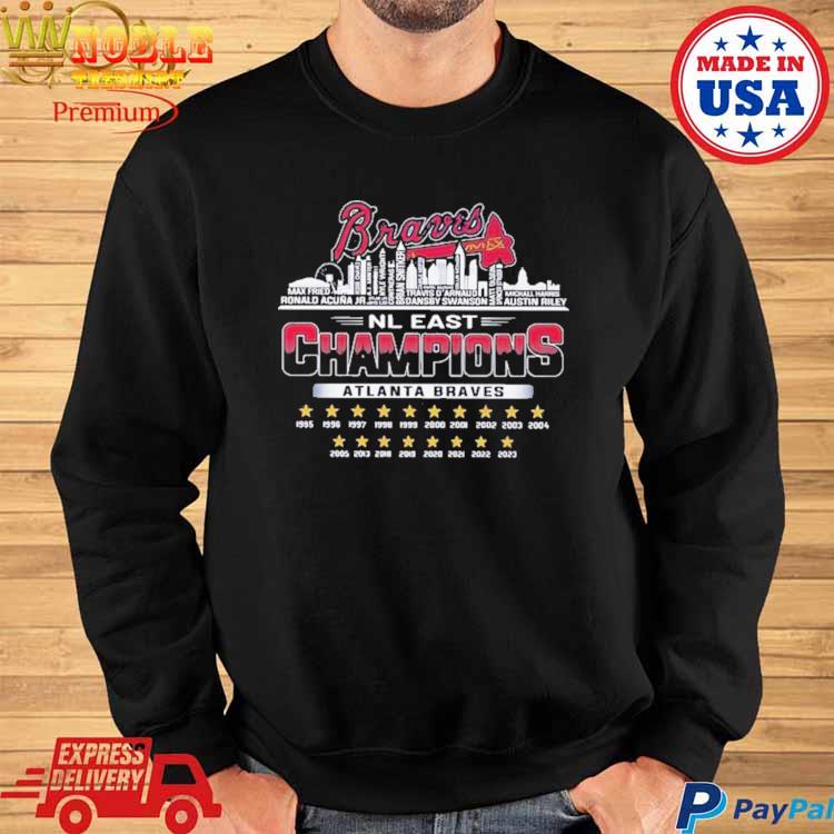 Official Atlanta braves skyline players name nl east champions 2023 T-shirt,  hoodie, tank top, sweater and long sleeve t-shirt