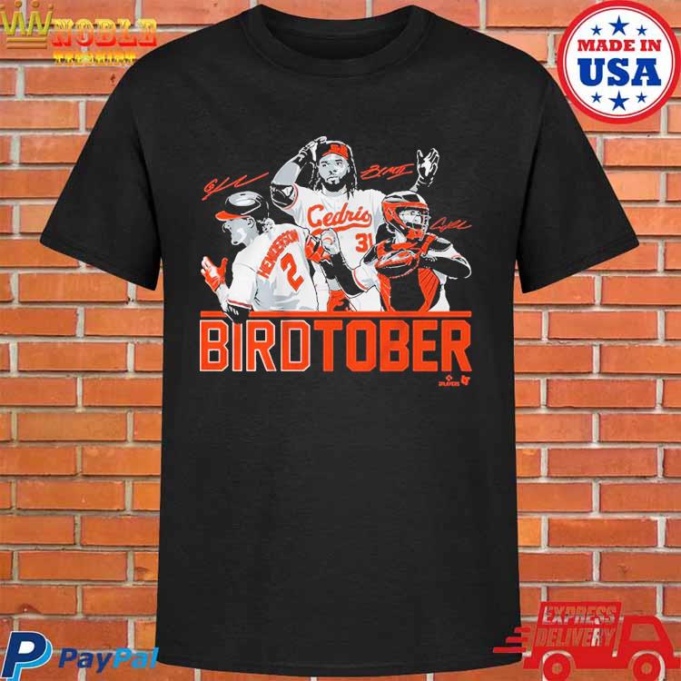 Official Birdtober adley rutschman gunnar henderson cedric mullins  baltimore orioles T-shirt, hoodie, tank top, sweater and long sleeve t-shirt