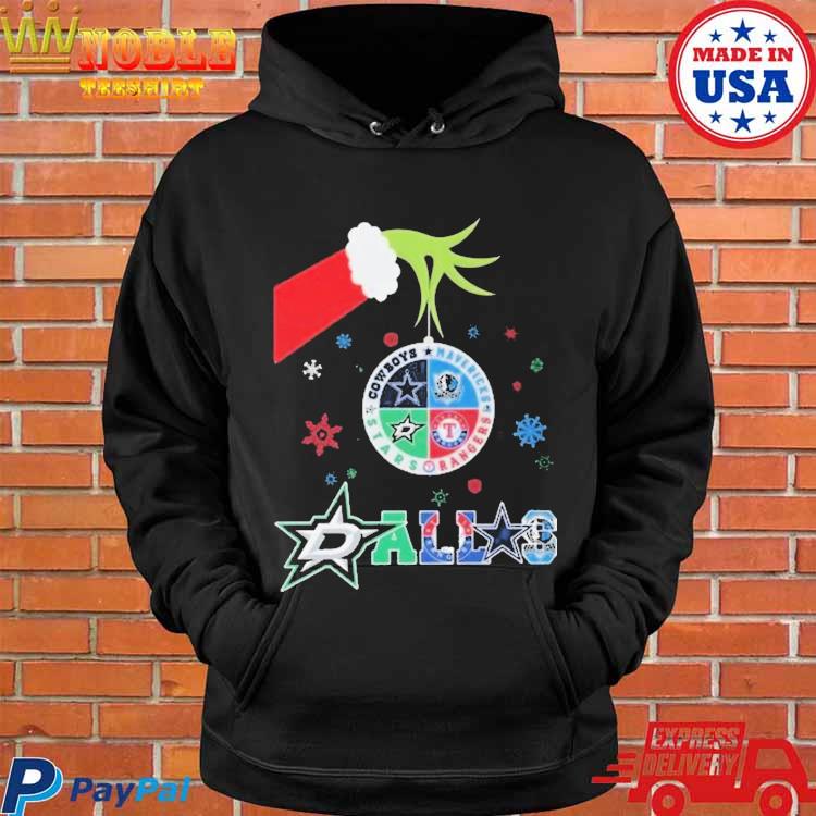 Official Grinch hand Dallas city sports Cowboys mavericks stars and rangers  merry Christmas 2023 T-shirt, hoodie, tank top, sweater and long sleeve t- shirt