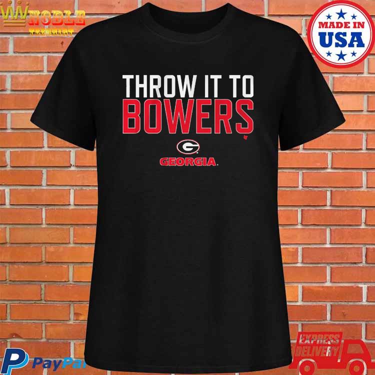 BreakingT Georgia Bulldogs Grey Brock Bowers 'Feel The Bowers' T-Shirt, Men's, Small, Red