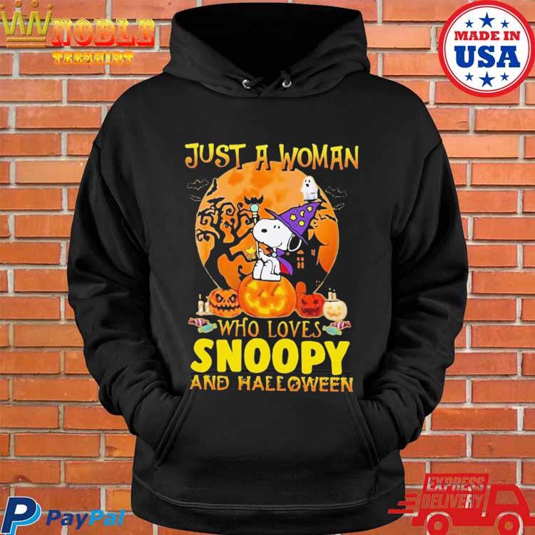 Snoopy just a woman who loves Snoopy and Halloween Yankees logo shirt,  hoodie, sweater, long sleeve and tank top