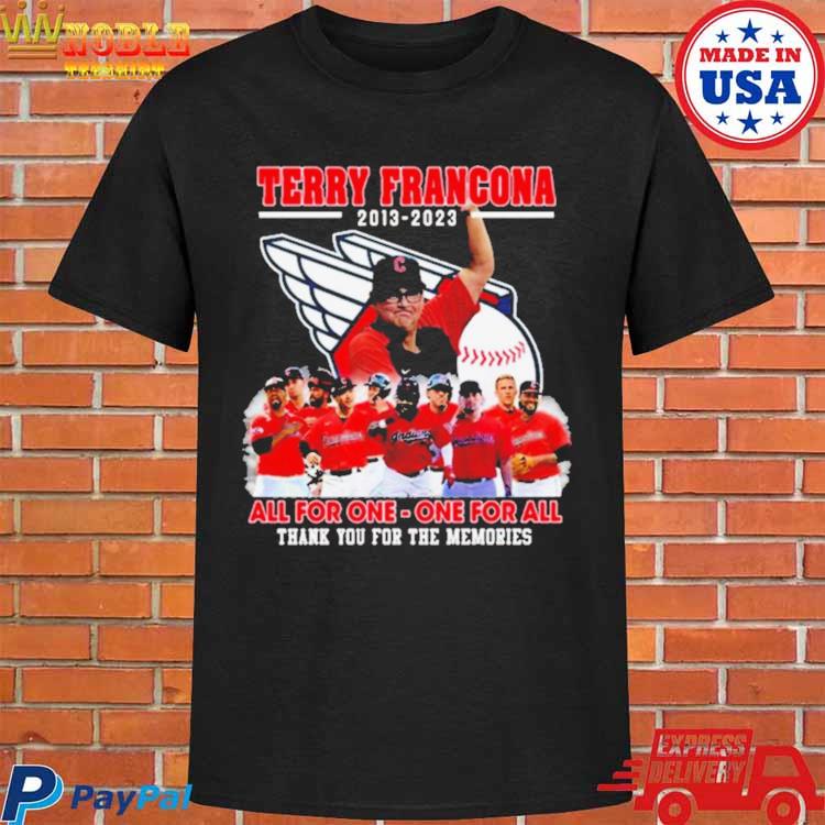 Official Terry francona Cleveland indians cardinals 2013 2023 all for one  one for all thank you for the memories T-shirt, hoodie, tank top, sweater  and long sleeve t-shirt