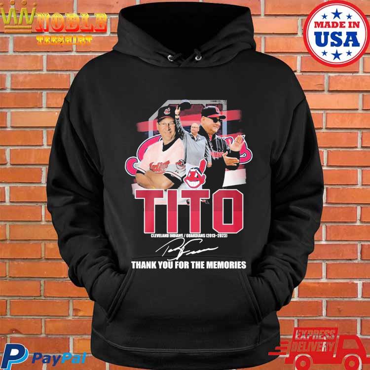 Tito cleveland indians guardians 2013 2023 thank you for the memories shirt,  hoodie, sweater, long sleeve and tank top