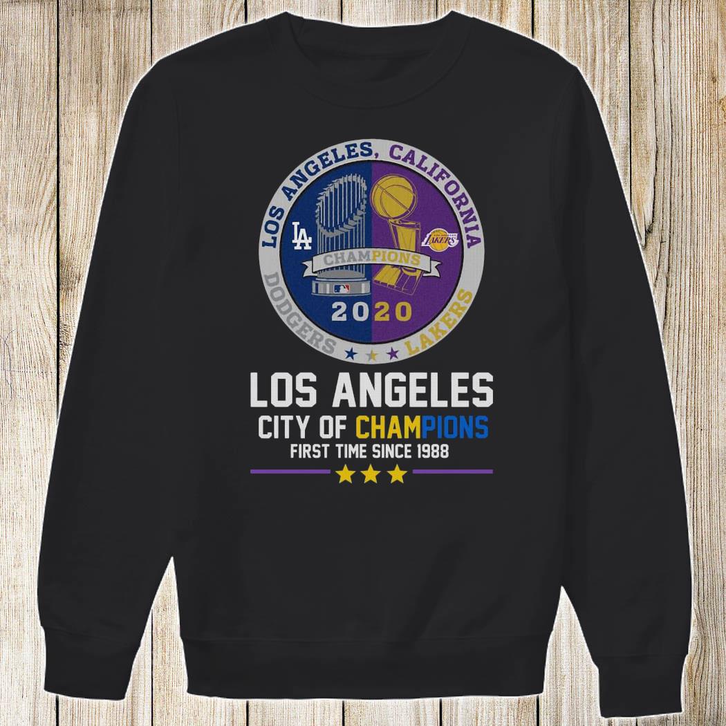 Los Angeles California Lakers Dodgers Los Angeles City Of Champions First  Time Since 1988 T-Shirt - Yesweli